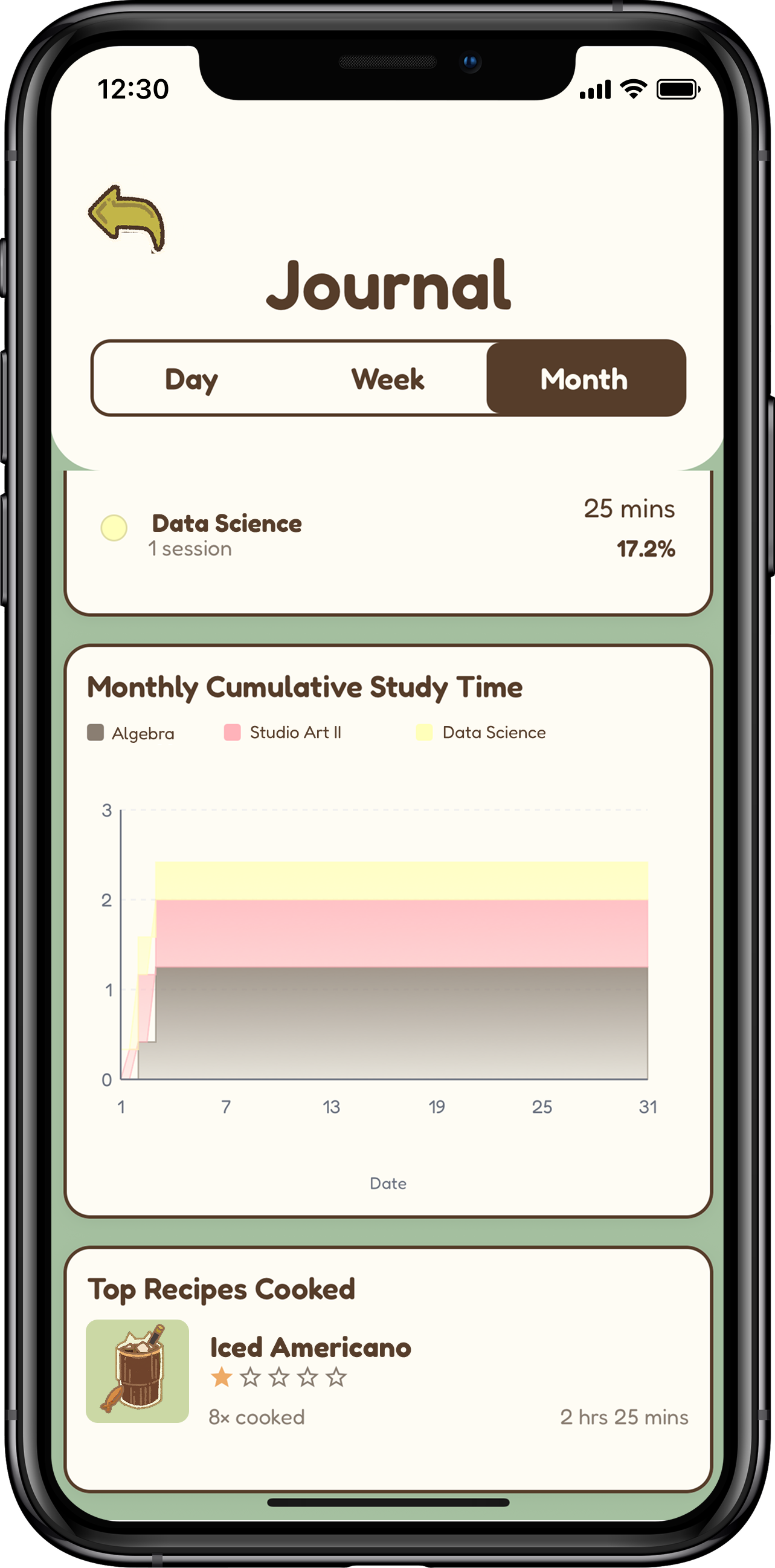 Study journal screen